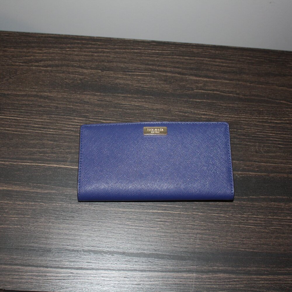 Women’s Kate Spade Wallet Navy Blue Card Holder Leather Snap Button